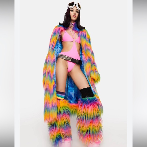 J. Valentine Rainbow Attitude Faux Fur Coat - Picture 1 of 6